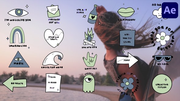 Videohive Animated Sticker Titles for After Effects Titles template preview