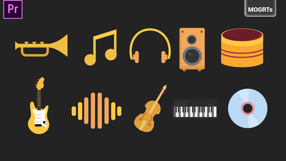 Music Animated Icons Premiere Pro template preview