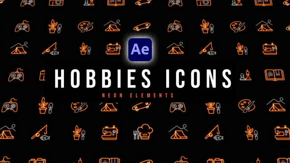 Videohive Hobbies Neon Icons Elements template preview
