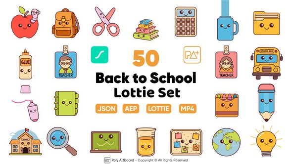 Videohive Back to School Lottie Icon Set Elements template preview