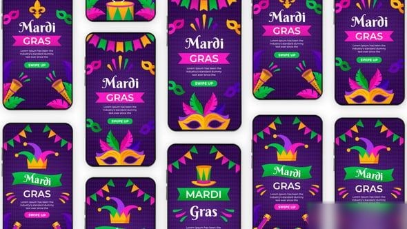 Videohive Mardi Gras Celebration Instagram Stories Elements template preview