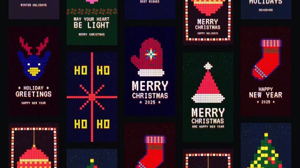 Videohive Retro Pixel Christmas Stories Titles template preview