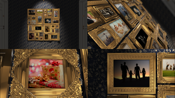 Videohive Golden Frames Photo Gallery Kit Video Displays template preview
