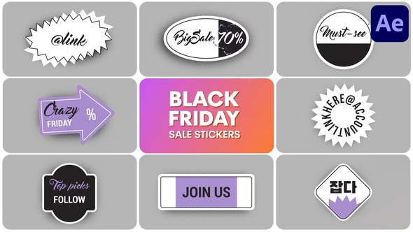 Videohive Black Friday Sale Stickers | After Effects Titles template preview