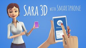 Sara 3D Character with Smartphone - Female Presenter for Mobile App Video Displays template preview