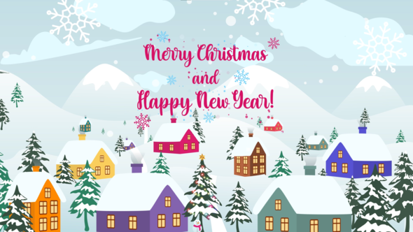 New Year Christmas Village Postcard – Holiday Greeting Parallax Scenes for Christmas & New Year Video Displays template preview
