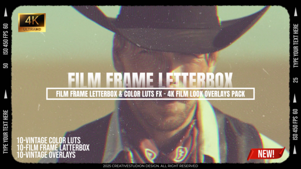 Videohive Film Frame Letterbox & Color LUTs FX вЂ“ 4K Film Look Overlays Pack Elements template preview