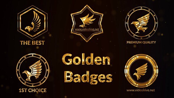 Videohive 5 Golden Badges with Birds Elements template preview