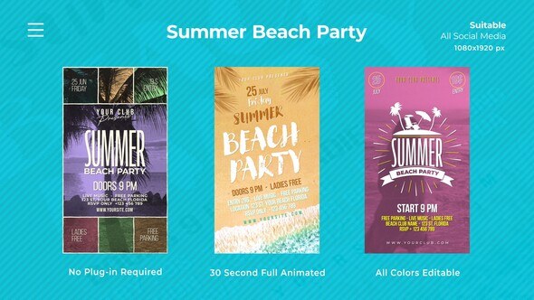 Videohive Summer Beach Party Instagram Reels Openers template preview