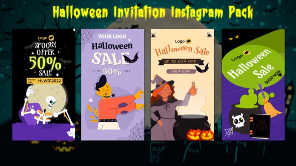 Videohive Halloween Sale Offer Instagram Stories & Posts Video Displays template preview