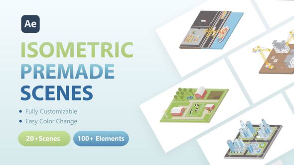 Videohive 3D Isometric Scenes Video Displays template preview