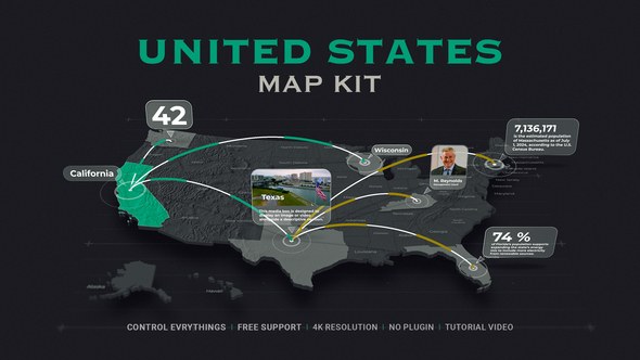 Videohive USA Map - United States Map Elements template preview