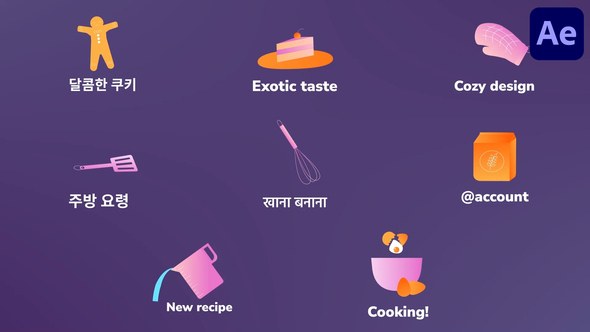 Videohive Kitchen Cooking Icons And Titles for After Effects Titles template preview