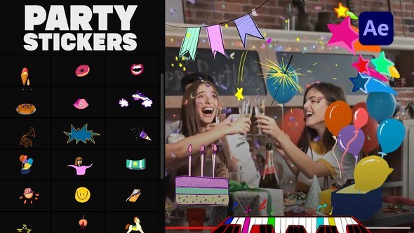 Videohive Animated Party Stickers | After Effects Elements template preview