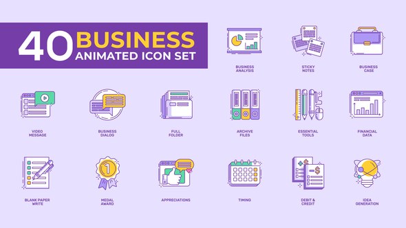 Videohive 40 Animated Business Icon Set Video Displays template preview