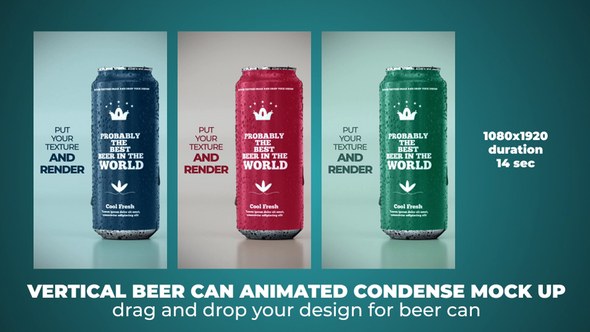 Videohive Vertical Beer Can Animated Condense Mock Up Product Promo template preview