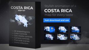 Videohive Costa Rica Animated Map - Republic of Costa Rica Map Kit Video Displays template preview