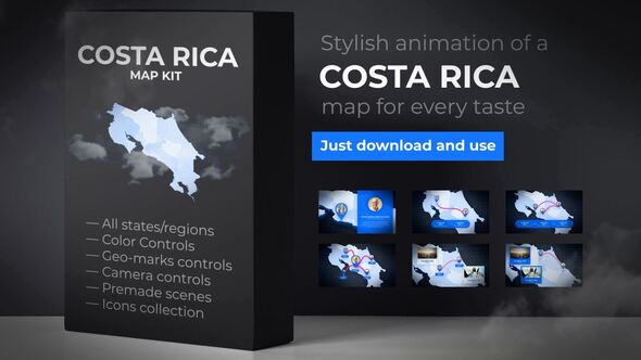 Videohive Costa Rica Animated Map - Republic of Costa Rica Map Kit Video Displays template preview