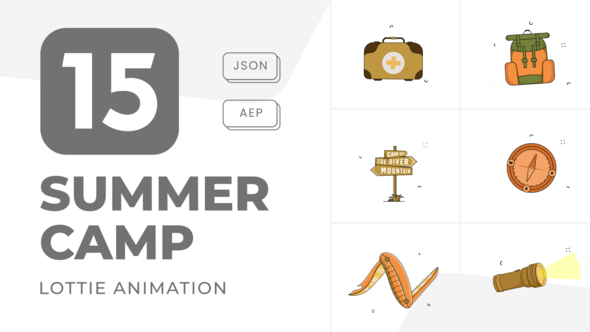 Videohive 15 Summer Camp Animation Icons. Set Bundle of Camping Tools Animated Elements template preview