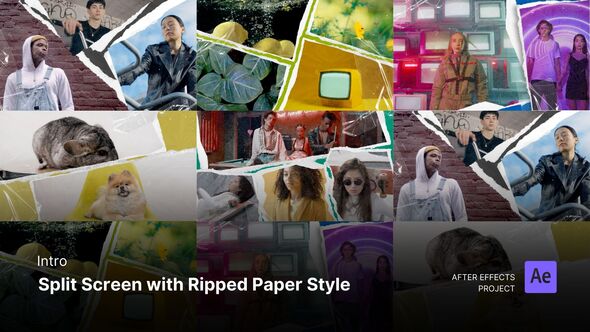 Videohive Intro/Opening - Split Screen with Ripped Paper Style After Effects Project Files Openers template preview