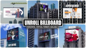 Videohive Unroll Billboard Mockup вЂ“ Realistic 3D Outdoor Advertising Display Kit Product Promo template preview