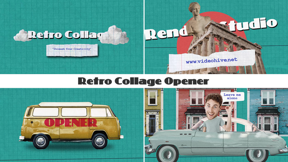 Retro Collage Opener Premiere Pro template preview