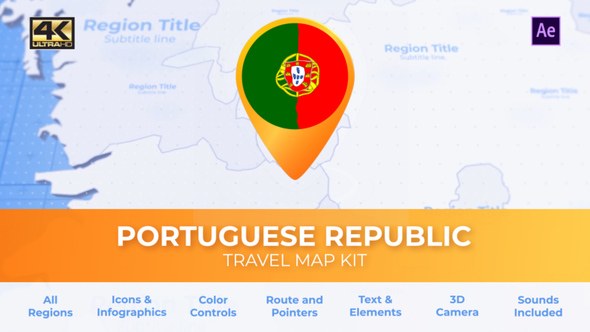 Videohive Portugal Map - Portuguese Republic Travel Map Video Displays template preview