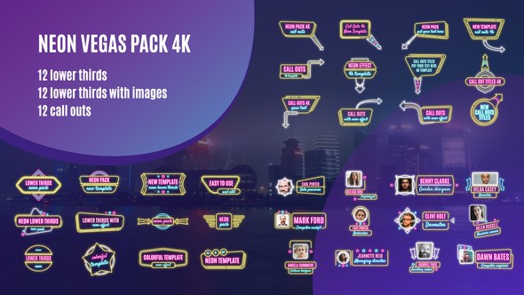 Videohive Neon Vegas Pack 4K Elements template preview