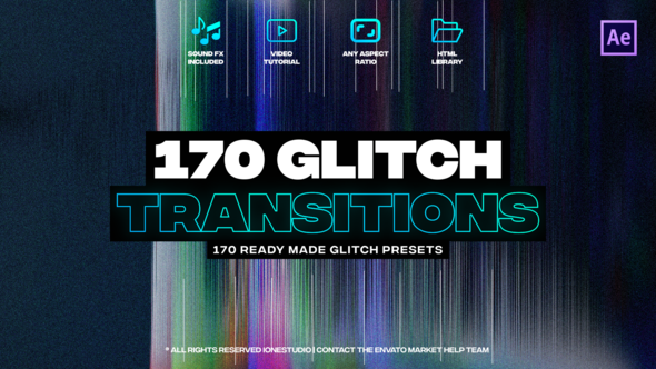 Videohive 170 Glitch Transitions Elements template preview