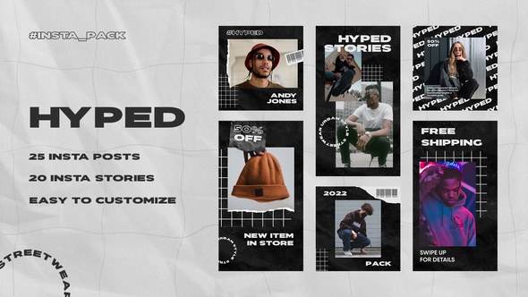 Videohive Hyped - Streetwear Instagram Posts & Stories Pack Product Promo template preview