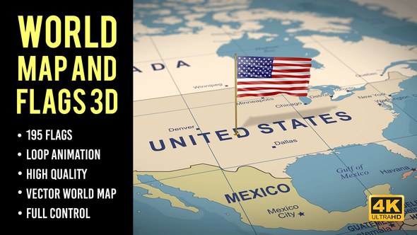 Videohive World Map and Flags 4K Infographics template preview