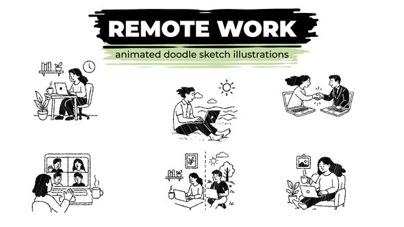 Videohive Remote Work - Animated Doodle Sketch Illustrations Elements template preview