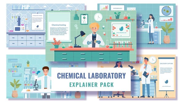 Videohive 5 Concepts Flat Character Scientist in Chemical Laboratory Elements template preview