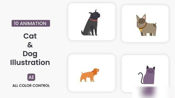 Videohive Cute Cat & Dog Illustration Elements template preview