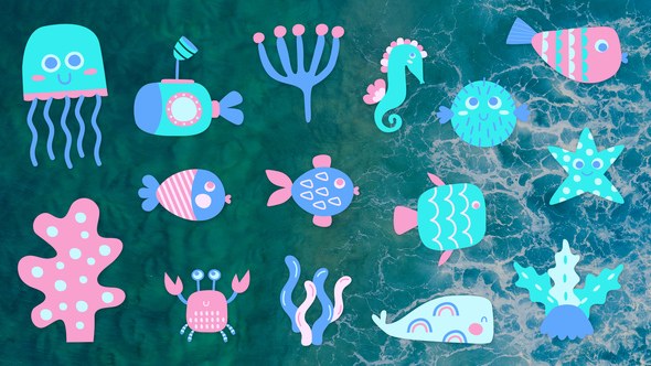 Videohive Sticker Pack - Children Graphic Ocean Life After Effects Project Template Elements template preview