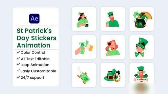 Videohive St Patrick's Day Stickers Elements template preview