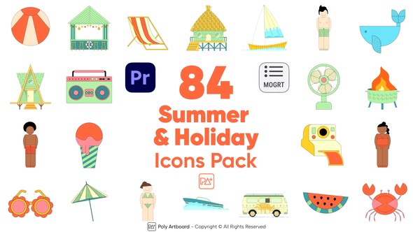 Summer & Holiday Icons Pack For Premiere Pro Premiere Pro template preview