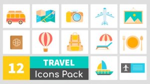 Animated Travel Icons Pack Video Displays template preview