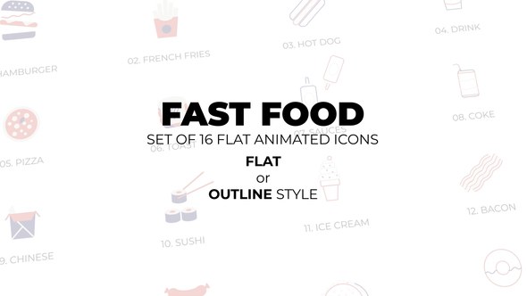 Videohive Fast Food - Set of 16 Animated Icons Flat or Outline style Elements template preview