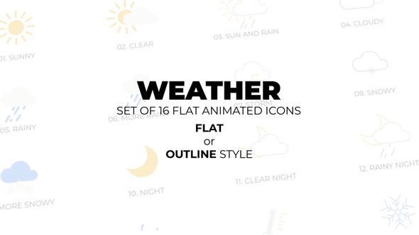 Videohive Weather - Set of 16 Animated Icons Flat or Outline style Elements template preview