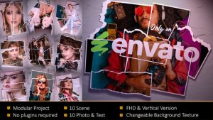 Ripped Photo Frame Slideshow Video Displays template preview