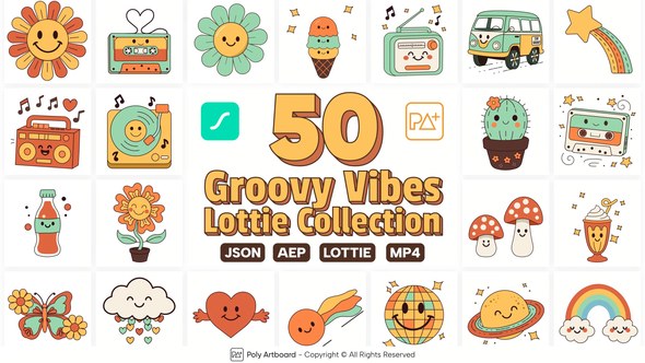 Videohive Groovy Vibes Lottie Collection Elements template preview