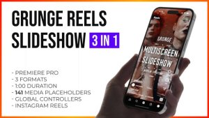 Grunge Grid Multiscreen Slideshow Reels and Stories | Premiere Pro Premiere Pro template preview