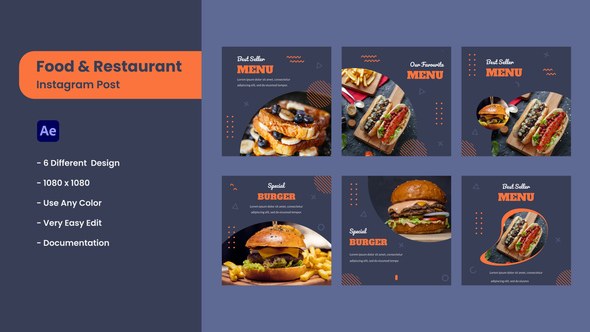 Videohive Food & Restaurant Instagram Post Elements template preview