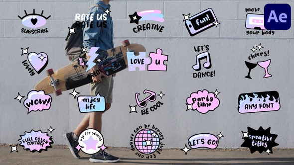 Videohive Cartoon Stickers Titles for After Effects Titles template preview