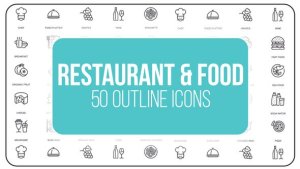 Restaurant and Sport - 50 Thin Line Icons Video Displays template preview