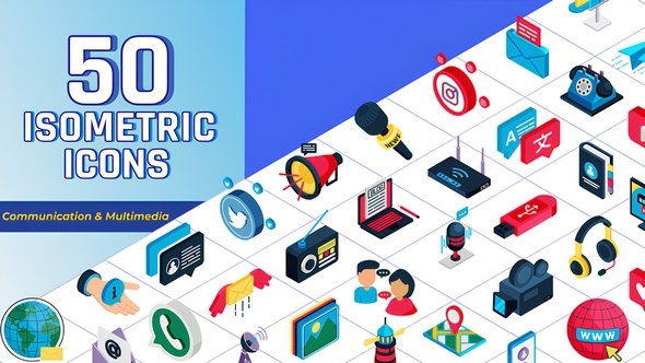 Videohive Isometric Icons Communication and Multimedia Elements template preview
