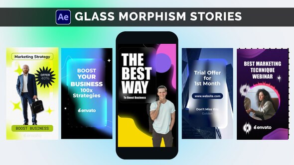 Videohive Glass Morphism Stories | Fractal Noise Glass Product Promo template preview