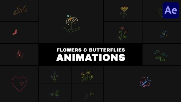 Videohive Flowers and Butterflies Animations for After Effects Elements template preview