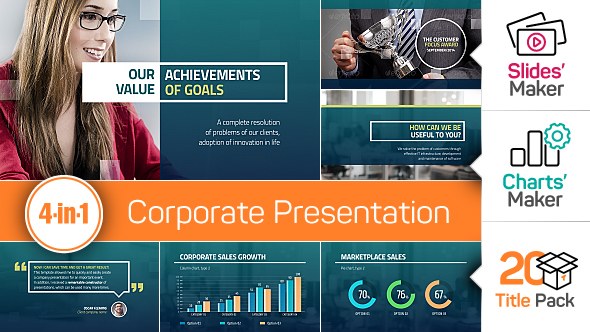 4-in-1: Corporate Presentation + Slides' Maker, Charts' Maker and Title Pack Video Displays template preview